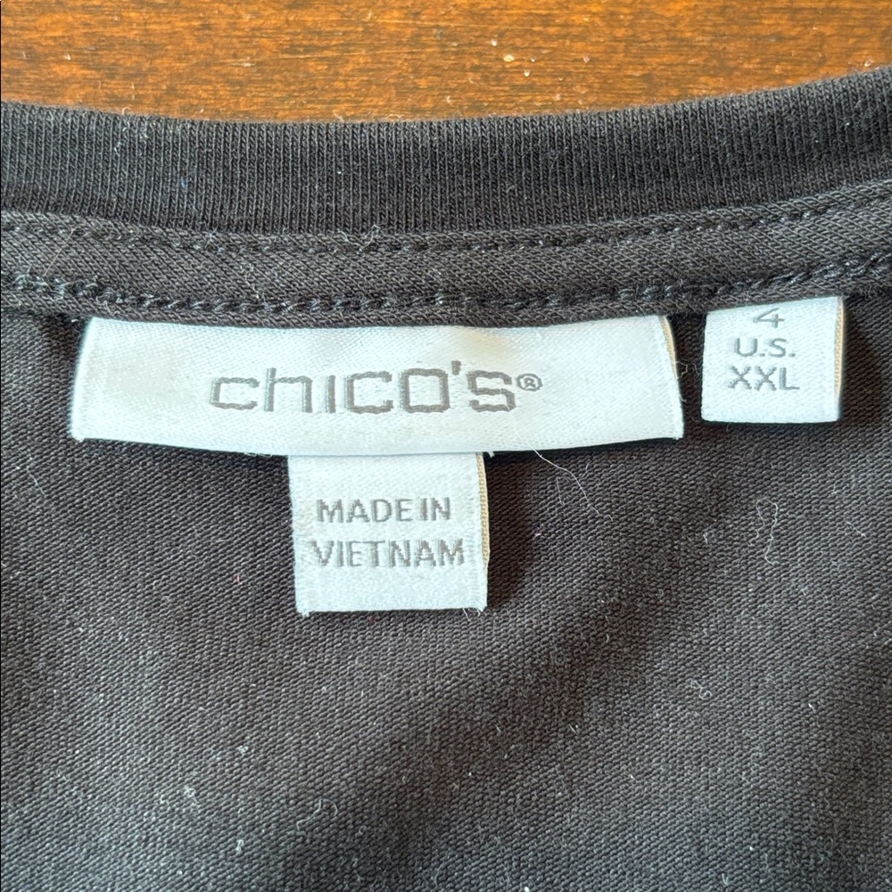 Chico’s Black V-Neck Top with Embroidered Mesh Statement Sleeves. Size XXL - Picture 4 of 7